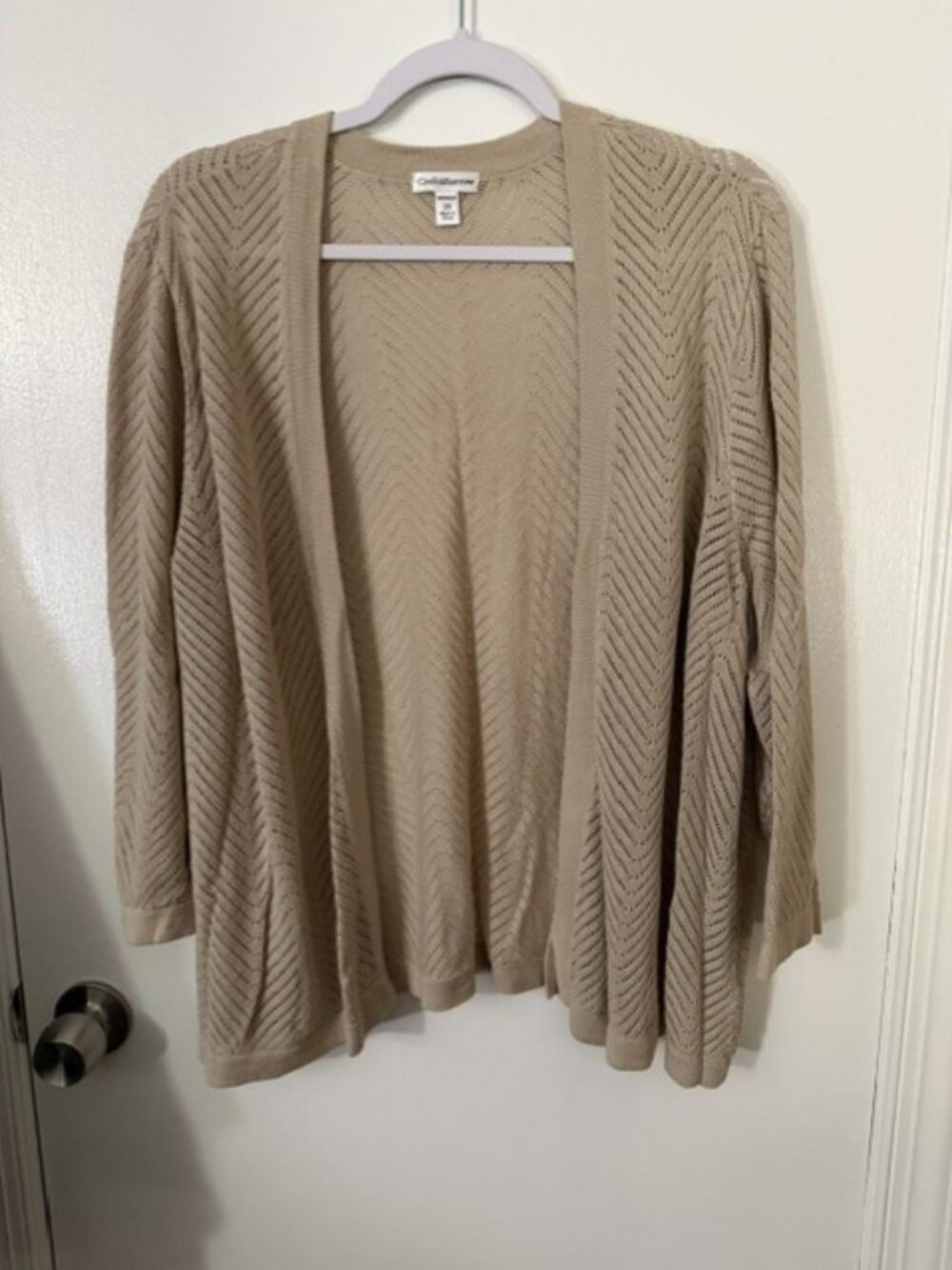 Croft & Barrow Tan Open-Front Open-Knit Cardigan | 3X